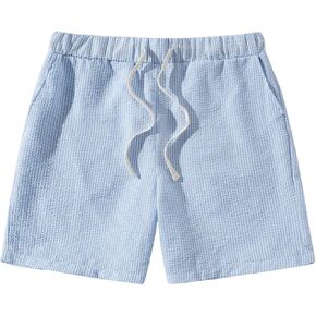 OYOANGLE Men's Striped Drawstring Elastic Waist Shorts Textured Straight Leg Shorts with Pocket