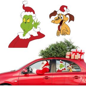 Christmas Window Clings Car Decoration, 10.6" Large Double Sided Griinchs Xmas Clings Stickers Decals for Windshield Window, Funny Cute Griinchs Christmas Decorations for Indoor Outdoor