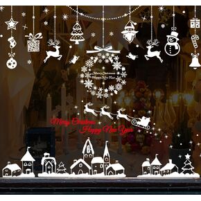Lemonfilter 369 Pcs Christmas Window Snowflake Cling, Static Window Decals Stickers Merry Christmas Winter Wonderland Decorations Supplies