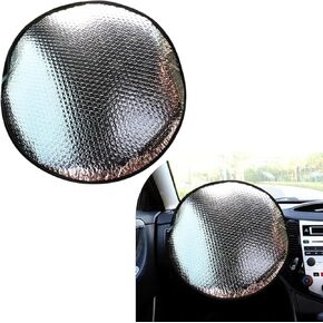 1 PC Car Steering Wheel Sunshade, 18.1" UV Blocking Anti-Aging Protective Cover with Hemming Design, Double-Sided Reflective Steering Wheel Heat Insulation Cover, Universal for Cars (Silver)
