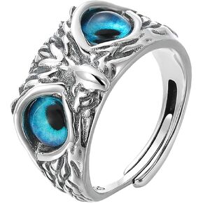 Vintage Cute Eye Owl/Tiger/Dinosaur/Snake Rings for Women Men 925 Sterling Silver Open Animal Rings Engagement Rings Adjustable Statement Ring for Birthday Graduation Jewelry Gifts