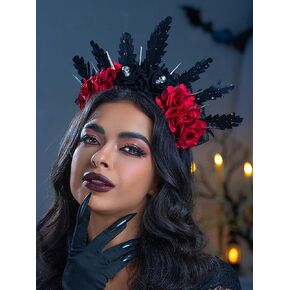 Campsis Gothic Flower headbband Halloween Feather Hair Band Black Skull Rose Hair Hoop Cosplay Witcher Party Costume Spiked Headwear Hair Accessories for Women