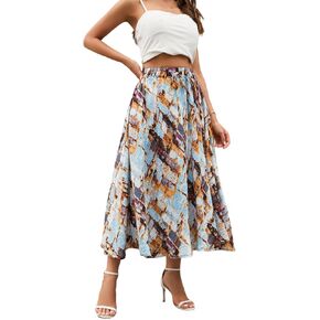 Abaadlw Maxi Skirts for Women with Pocket (Blue Floral XL)