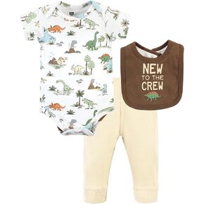Hudson Baby Unisex Baby Cotton Bodysuit, Pant and Bib Set, Brown Navy Mamas Boy, 6-9 Months