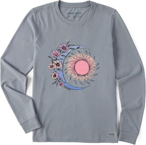 Life is Good - Womens Moon Flower Long Sleeve Crusher T-Shirt in Saudi Arabia