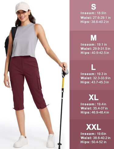 TACVASEN Women's Cargo Capris Lightweight Hiking Capri Pants with Pockets Water Resistant Stretch Golf Travel Outdoor in Saudi Arabia