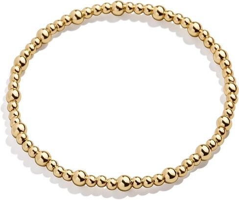 سوار ميلان بيزا القابل للتمدد - سوار مطرز مطلي بالذهب عيار 14 قيراط للنساء، سوار متراص، سوار كرة مطلي بالذهب، مجوهرات عصرية لا تسبب الحساسية، مجوهرات عصرية للنساء، 6.25 بوصة، خرزة 4 مم in Kuwait