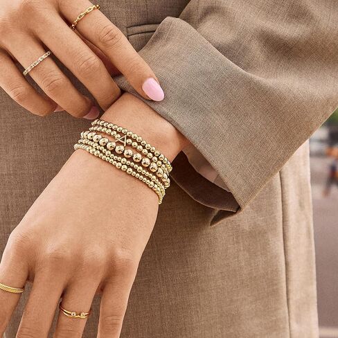 سوار ميلان بيزا القابل للتمدد - سوار مطرز مطلي بالذهب عيار 14 قيراط للنساء، سوار متراص، سوار كرة مطلي بالذهب، مجوهرات عصرية لا تسبب الحساسية، مجوهرات عصرية للنساء، 6.25 بوصة، خرزة 4 مم in Kuwait