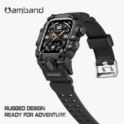 amBand Bands Case Screen Protector Compatible with Apple Watch Ultra 3/2/1 49mm for Men, M3 Rugged Protective Case with Band and 9H Tempered Glass for iWatch Ultra 49mm Men Black in Kuwait