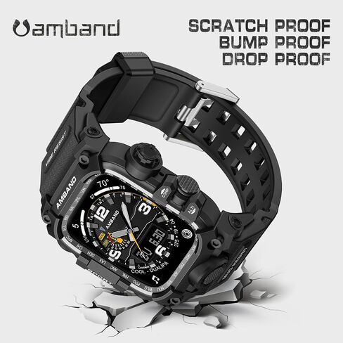 amBand Bands Case Screen Protector Compatible with Apple Watch Ultra 3/2/1 49mm for Men, M3 Rugged Protective Case with Band and 9H Tempered Glass for iWatch Ultra 49mm Men Black in Kuwait