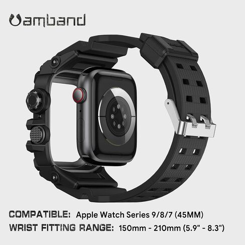 amBand Bands Case Screen Protector Compatible with Apple Watch Ultra 3/2/1 49mm for Men, M3 Rugged Protective Case with Band and 9H Tempered Glass for iWatch Ultra 49mm Men Black in Kuwait