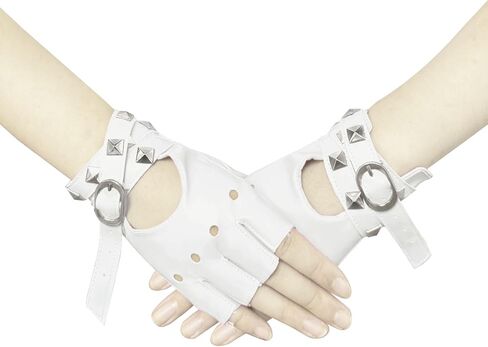1 Pair of Red Half Finger Gloves PU Leather Gloves Gothic Punk Rivets Fingerless Gloves for Halloween Performance Costume Dress Up in Saudi Arabia