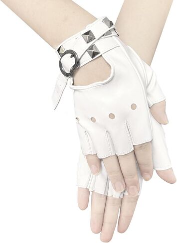 1 Pair of Red Half Finger Gloves PU Leather Gloves Gothic Punk Rivets Fingerless Gloves for Halloween Performance Costume Dress Up in Saudi Arabia