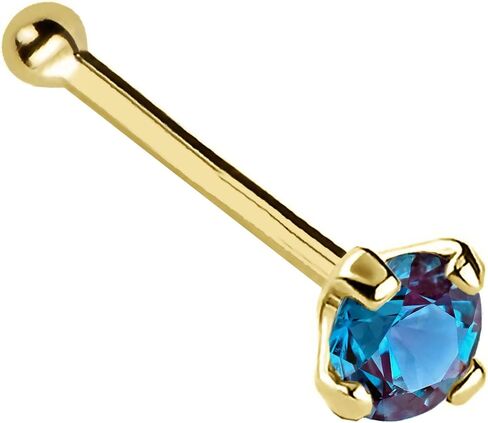 Solid 14K Gold Nose Bone Stud Lab-Alexandrite 22G Ball-end Nose Stud - 14K White Gold / 14K Yellow Gold June Birthstone Nose Ring Stud in Kuwait