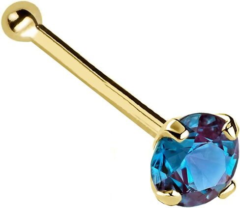 Solid 14K Gold Nose Bone Stud Lab-Alexandrite 22G Ball-end Nose Stud - 14K White Gold / 14K Yellow Gold June Birthstone Nose Ring Stud in Kuwait
