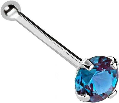 Solid 14K Gold Nose Bone Stud Lab-Alexandrite 22G Ball-end Nose Stud - 14K White Gold / 14K Yellow Gold June Birthstone Nose Ring Stud in Kuwait