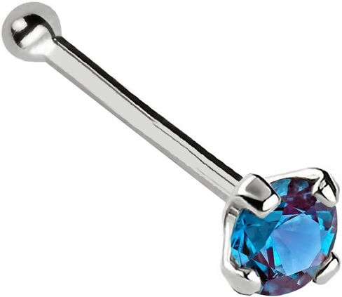 Solid 14K Gold Nose Bone Stud Lab-Alexandrite 22G Ball-end Nose Stud - 14K White Gold / 14K Yellow Gold June Birthstone Nose Ring Stud in Kuwait