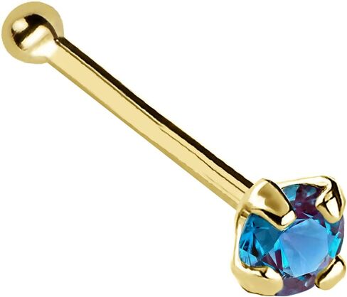 Solid 14K Gold Nose Bone Stud Lab-Alexandrite 22G Ball-end Nose Stud - 14K White Gold / 14K Yellow Gold June Birthstone Nose Ring Stud in Kuwait