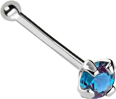 Solid 14K Gold Nose Bone Stud Lab-Alexandrite 22G Ball-end Nose Stud - 14K White Gold / 14K Yellow Gold June Birthstone Nose Ring Stud in Kuwait