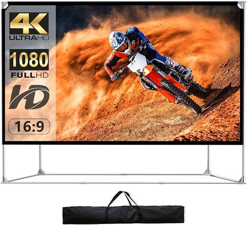 Projector Screen with Stand 80 inch 16:9 HD 4K Indoor Outdoor Projection Screen Portable Projector Screen with Carry Bag for Home Theater Backyard Cinema Travel Foldable Anti Crease in Saudi Arabia