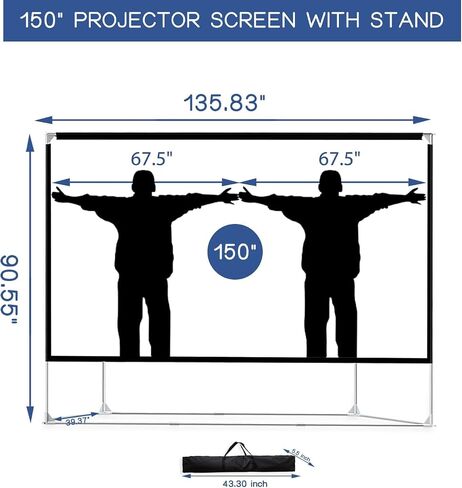 Projector Screen with Stand 80 inch 16:9 HD 4K Indoor Outdoor Projection Screen Portable Projector Screen with Carry Bag for Home Theater Backyard Cinema Travel Foldable Anti Crease in Saudi Arabia
