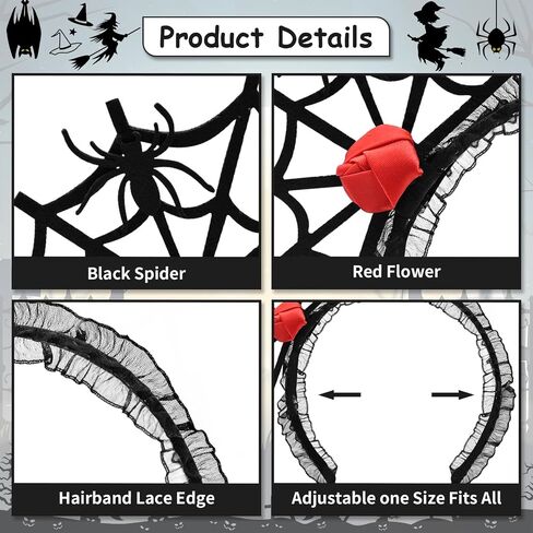 Halloween Spider Web Headband, Black Lace Hairband, Gothic Cosplay Costume Accessory for Women Girls Hair Accessories (Red) in Saudi Arabia