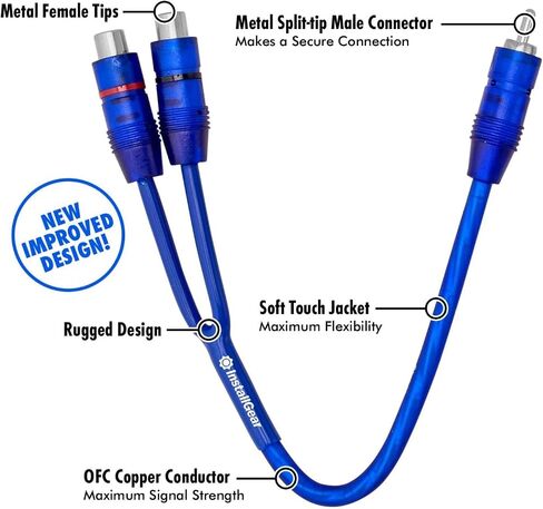 InstallGear 1ft Shielded 1 Female to 2 Male RCA Y Adapter Connector - RCA Splitter 1 Female to 2 Male (2 Pack) in Kuwait