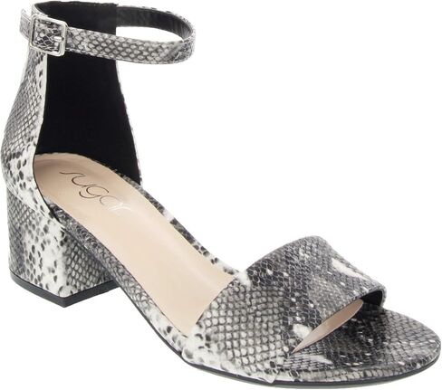 صندل نسائي من Sugar Noelle ذو كعب منخفض مكون من قطعتين وحزام كاحل للسيدات صندل ثعبان 6 in Kuwait