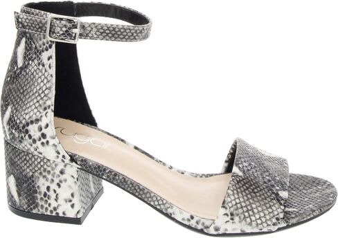 صندل نسائي من Sugar Noelle ذو كعب منخفض مكون من قطعتين وحزام كاحل للسيدات صندل ثعبان 6 in Kuwait