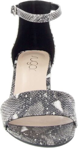 صندل نسائي من Sugar Noelle ذو كعب منخفض مكون من قطعتين وحزام كاحل للسيدات صندل ثعبان 6 in Kuwait