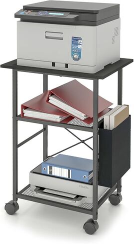 3 Tier Printer Stand,Mobile Printer Table with Lockable Wheels, Heavy-Duty Rolling Printer Cart with Storage Shelf for Most Inkjet Printers Fax Scanner Machine(Black) in Saudi Arabia