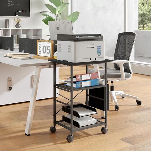 3 Tier Printer Stand,Mobile Printer Table with Lockable Wheels, Heavy-Duty Rolling Printer Cart with Storage Shelf for Most Inkjet Printers Fax Scanner Machine(Black) in Saudi Arabia