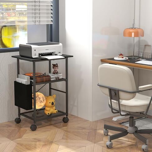 3 Tier Printer Stand,Mobile Printer Table with Lockable Wheels, Heavy-Duty Rolling Printer Cart with Storage Shelf for Most Inkjet Printers Fax Scanner Machine(Black) in Saudi Arabia