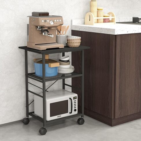3 Tier Printer Stand,Mobile Printer Table with Lockable Wheels, Heavy-Duty Rolling Printer Cart with Storage Shelf for Most Inkjet Printers Fax Scanner Machine(Black) in Saudi Arabia
