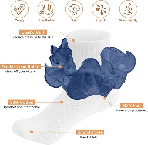 Komorebi Big Ruffle Socks Woman Double Lace Turn Cuff Socks for Womens Ankle Socks Frilly Dress Socks in Saudi Arabia