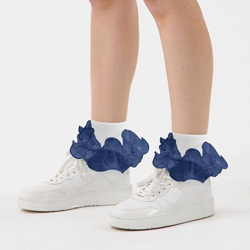Komorebi Big Ruffle Socks Woman Double Lace Turn Cuff Socks for Womens Ankle Socks Frilly Dress Socks in Saudi Arabia