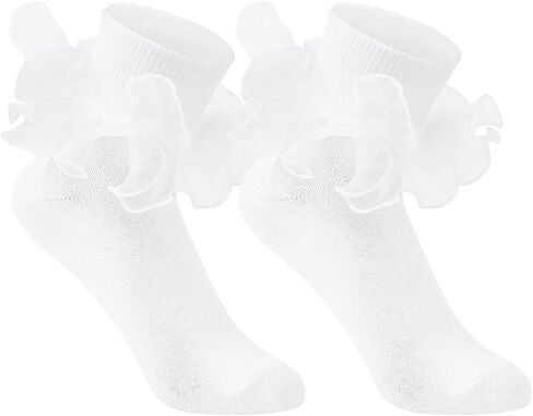 Komorebi Big Ruffle Socks Woman Double Lace Turn Cuff Socks for Womens Ankle Socks Frilly Dress Socks in Saudi Arabia