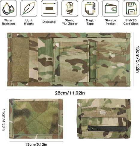 PETAC GEAR Tactical Mens Wallet,Trifold Nylon Credit ID Card Pocket Water Resistant Cash Card Holder with Back coin Zipper Pocket (MC) in Kuwait