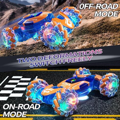 Gesture Sensing RC Stunt Car Toys for Kids, 2.4Ghz Hand Controlled Remote Control Car with LED Light and Music, 4WD Transform Off Road, Age 6 7 8 9 10 11 12 Year Old Boy Birthday Gift (Orange) in Saudi Arabia
