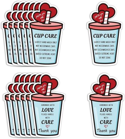 PLIGREAT 100 Pcs Tumbler Cup Cards Cup Care Instruction Heart Design Tumbler Cups Care Instruction and Thank You Cards for Small Business Online Shop Boutique Cup Shop Package Insert Cards in Saudi Arabia