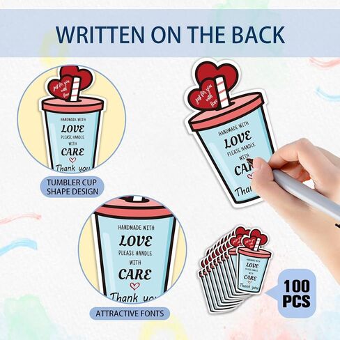 PLIGREAT 100 Pcs Tumbler Cup Cards Cup Care Instruction Heart Design Tumbler Cups Care Instruction and Thank You Cards for Small Business Online Shop Boutique Cup Shop Package Insert Cards in Saudi Arabia