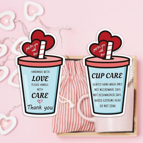 PLIGREAT 100 Pcs Tumbler Cup Cards Cup Care Instruction Heart Design Tumbler Cups Care Instruction and Thank You Cards for Small Business Online Shop Boutique Cup Shop Package Insert Cards in Saudi Arabia
