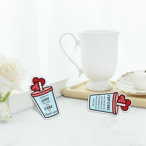 PLIGREAT 100 Pcs Tumbler Cup Cards Cup Care Instruction Heart Design Tumbler Cups Care Instruction and Thank You Cards for Small Business Online Shop Boutique Cup Shop Package Insert Cards in Saudi Arabia