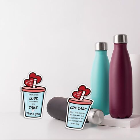 PLIGREAT 100 Pcs Tumbler Cup Cards Cup Care Instruction Heart Design Tumbler Cups Care Instruction and Thank You Cards for Small Business Online Shop Boutique Cup Shop Package Insert Cards in Saudi Arabia