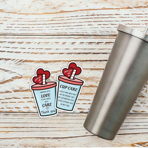 PLIGREAT 100 Pcs Tumbler Cup Cards Cup Care Instruction Heart Design Tumbler Cups Care Instruction and Thank You Cards for Small Business Online Shop Boutique Cup Shop Package Insert Cards in Saudi Arabia
