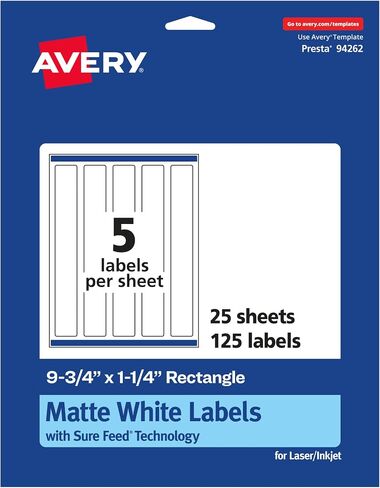 Avery Matte White Rectangle Labels with Sure Feed, 9.75" x 1.25", 125 Matte White Printable Labels in Saudi Arabia