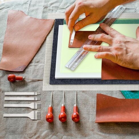 8 قطع من وسادات الثقب الجلدية مقاس 30.48 سم × 20.32 سم مجموعة أدوات ثقب الجلد وأدوات اللكم ووسادة امتصاص الصوت ووسادة مضادة للانزلاق مع إزميل خياطة جلدي للعمل بالجلد in Kuwait