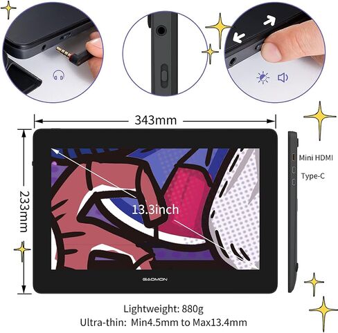 GAOMON PD1161 11.6 Inch Tilt Support Drawing Monitor,Pen Display,Graphic Drawing Tablet with Screen,Battery-Free Pen AP50 & 8 Shortcut Keys, for Drawing, Animation, Design, Photo/Video Editing in Saudi Arabia