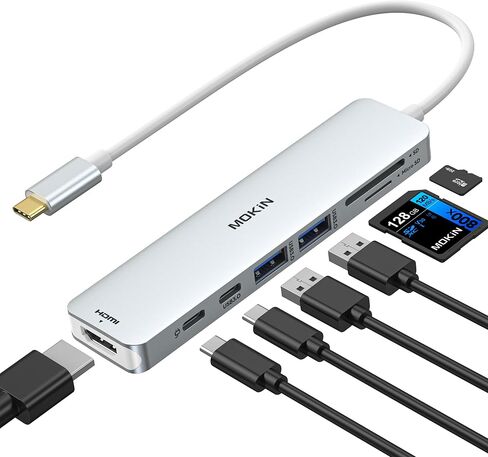 محول USB C HDMI لجهاز ماك بوك برو 2016/2017، مخرج 5 في 1 USB-C الى HDMI، قارئ بطاقات SD+MicroSD ومنفذين USB 3.0 (رمادي سبيس) in Kuwait
