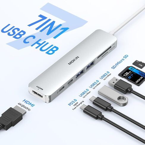 محول USB C HDMI لجهاز ماك بوك برو 2016/2017، مخرج 5 في 1 USB-C الى HDMI، قارئ بطاقات SD+MicroSD ومنفذين USB 3.0 (رمادي سبيس) in Kuwait